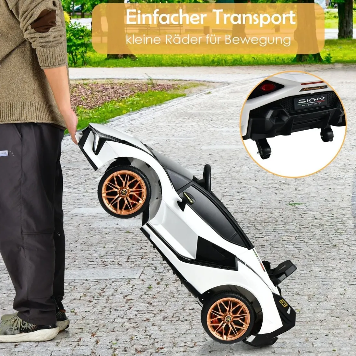 12V Lamborghini Kinder Elektroauto mit 2,4G-Fernbedienung Kinderauto 3-5km/h mit MP3 Weiß