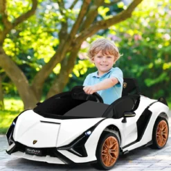 12V Lamborghini Kinder Elektroauto mit 2,4G-Fernbedienung Kinderauto 3-5km/h mit MP3 Weiß