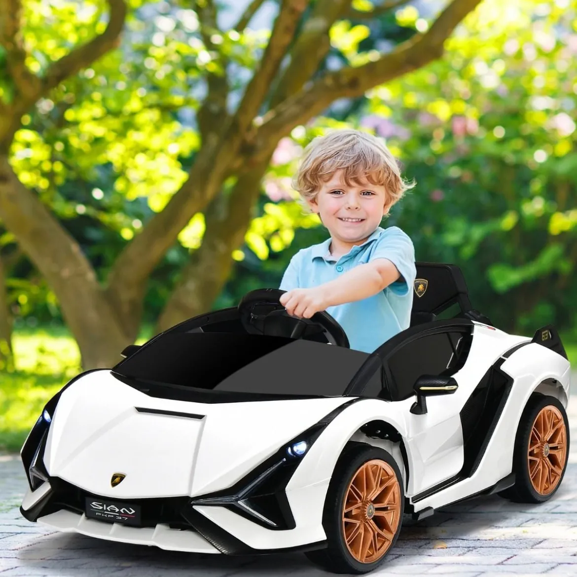 12V Lamborghini Kinder Elektroauto mit 2,4G-Fernbedienung Kinderauto 3-5km/h mit MP3 Weiß