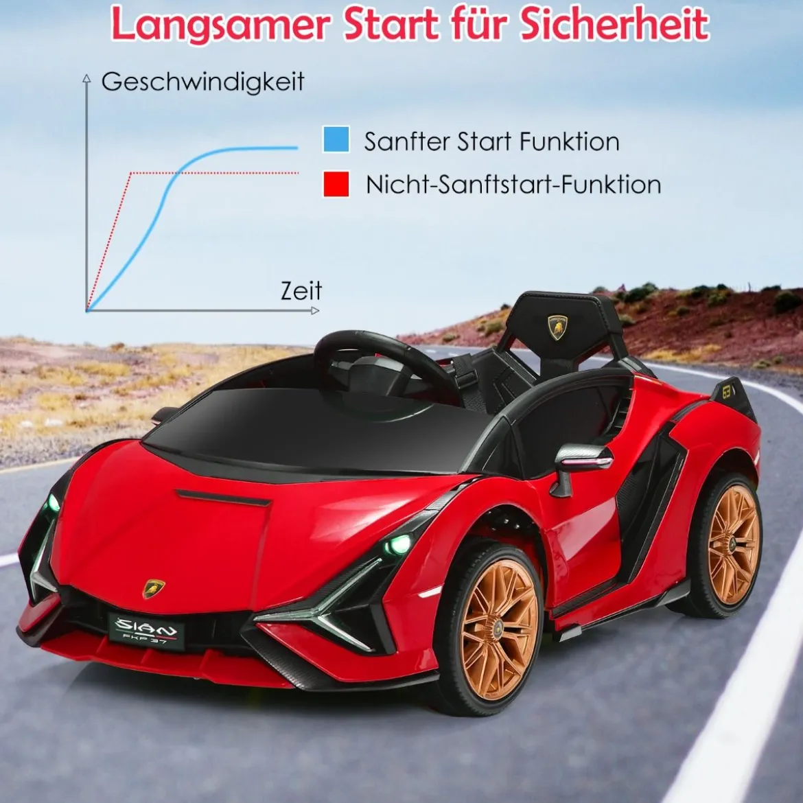 12V Lamborghini Kinder Elektroauto mit 2,4G-Fernbedienung Kinderauto 3-5km/h mit MP3 Rot