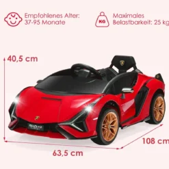 12V Lamborghini Kinder Elektroauto mit 2,4G-Fernbedienung Kinderauto 3-5km/h mit MP3 Rot