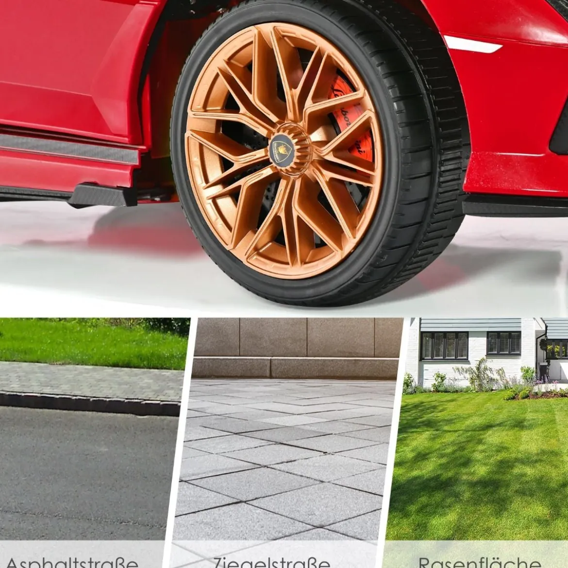 12V Lamborghini Kinder Elektroauto mit 2,4G-Fernbedienung Kinderauto 3-5km/h mit MP3 Rot