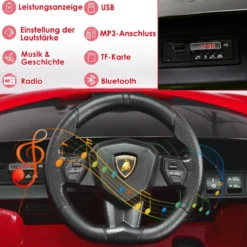 12V Lamborghini Kinder Elektroauto mit 2,4G-Fernbedienung Kinderauto 3-5km/h mit MP3 Rot