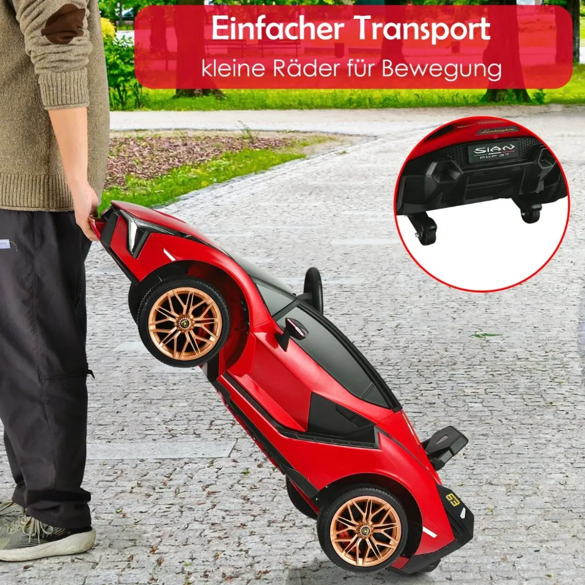 12V Lamborghini Kinder Elektroauto mit 2,4G-Fernbedienung Kinderauto 3-5km/h mit MP3 Rot