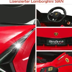 12V Lamborghini Kinder Elektroauto mit 2,4G-Fernbedienung Kinderauto 3-5km/h mit MP3 Rot