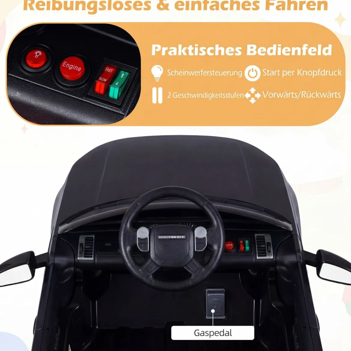 12V Land Rover Kinder-Elektroauto Federung LED Musik Kabellos Kinder ab 3 Jahren Schwarz
