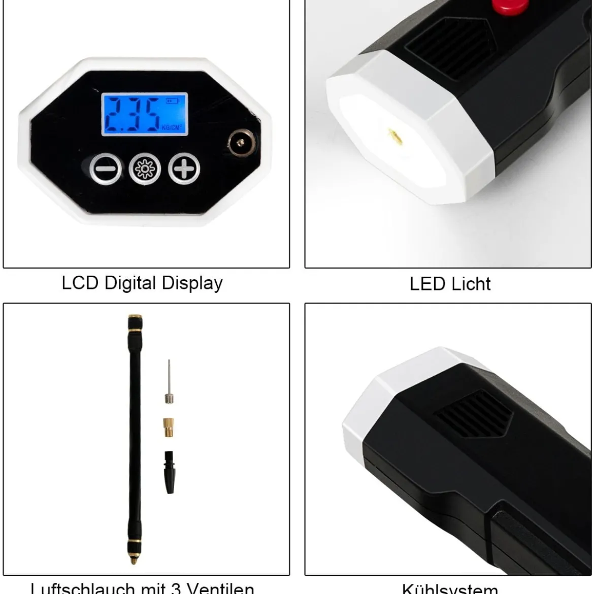 12V Luftkompressor elektrisch LCD-Anzeige 2000mAh-Akku für Autos Motorräder Fußbälle