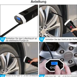 12V Luftkompressor elektrisch LCD-Anzeige 2000mAh-Akku für Autos Motorräder Fußbälle