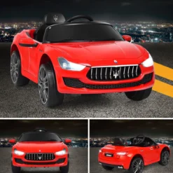 12V Maserati Kinderauto mit 2,4G-Fernbedienung & Musik & LED für Kinder ab 3 jahren Rot