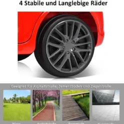 12V Maserati Kinderauto mit 2,4G-Fernbedienung & Musik & LED für Kinder ab 3 jahren Rot