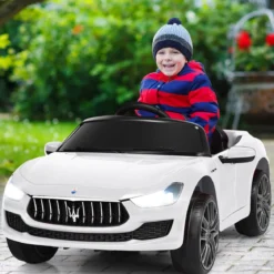 12V Maserati Kinderauto mit 2,4G-Fernbedienung & Musik & LED für Kinder ab 3 Jahren Weiß