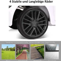12V Maserati Kinderauto mit 2,4G-Fernbedienung & Musik & LED für Kinder ab 3 Jahren Weiß