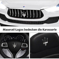 12V Maserati Kinderauto mit 2,4G-Fernbedienung & Musik & LED für Kinder ab 3 Jahren Weiß