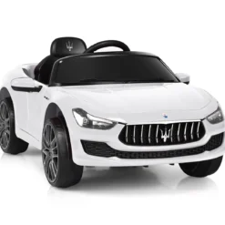 12V Maserati Kinderauto mit 2,4G-Fernbedienung & Musik & LED für Kinder ab 3 Jahren Weiß