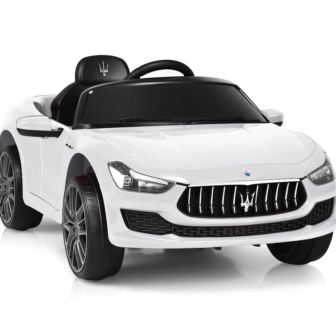 12V Maserati Kinderauto mit 2,4G-Fernbedienung & Musik & LED für Kinder ab 3 Jahren Weiß