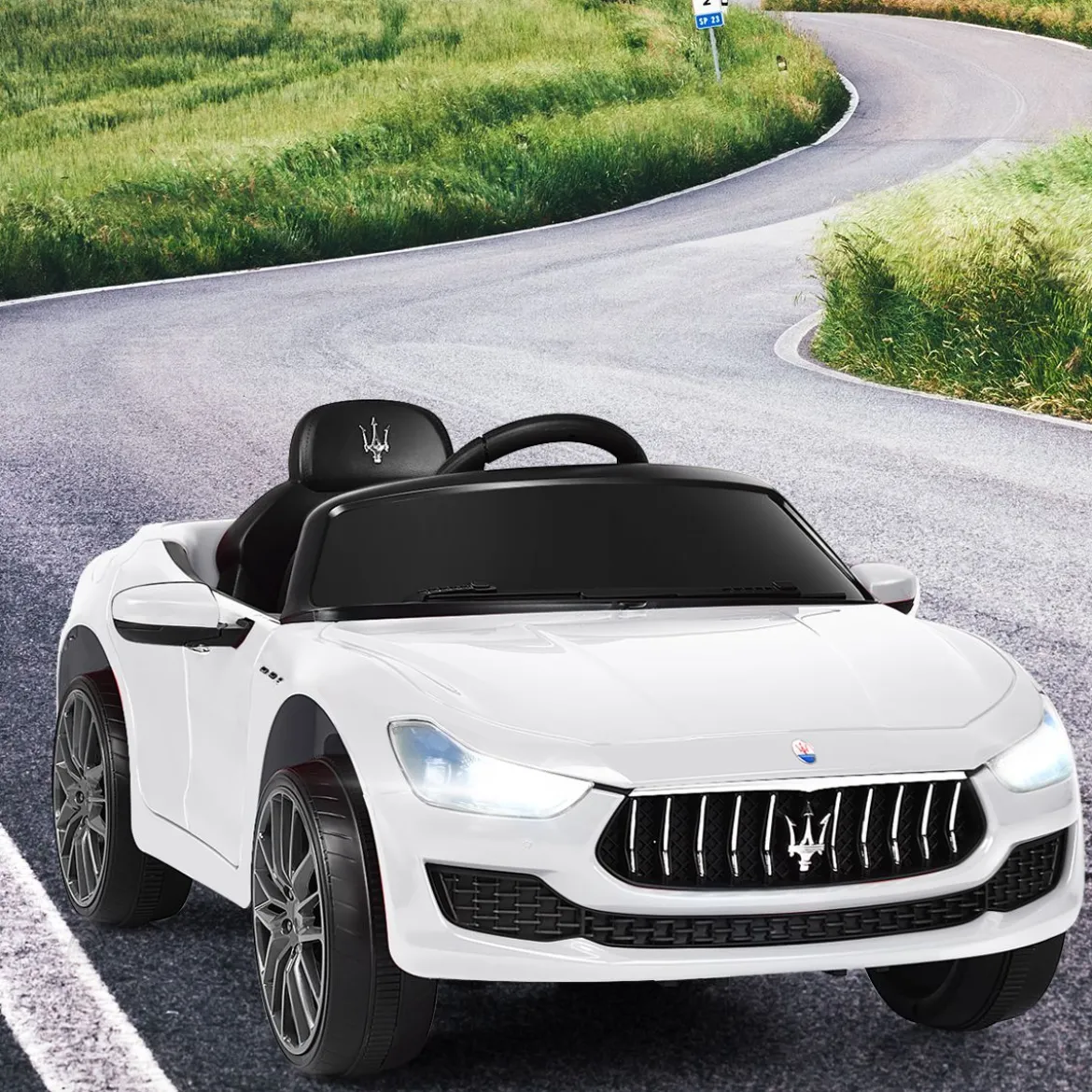 12V Maserati Kinderauto mit 2,4G-Fernbedienung & Musik & LED für Kinder ab 3 Jahren Weiß