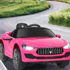12V Maserati Kinderauto mit 2,4G-Fernbedienung & Musik & LED für Kinder ab 3 Jahren Rosa