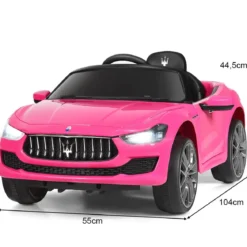 12V Maserati Kinderauto mit 2,4G-Fernbedienung & Musik & LED für Kinder ab 3 Jahren Rosa