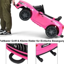 12V Maserati Kinderauto mit 2,4G-Fernbedienung & Musik & LED für Kinder ab 3 Jahren Rosa