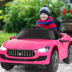 12V Maserati Kinderauto mit 2,4G-Fernbedienung & Musik & LED für Kinder ab 3 Jahren Rosa