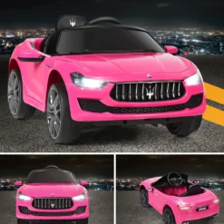 12V Maserati Kinderauto mit 2,4G-Fernbedienung & Musik & LED für Kinder ab 3 Jahren Rosa