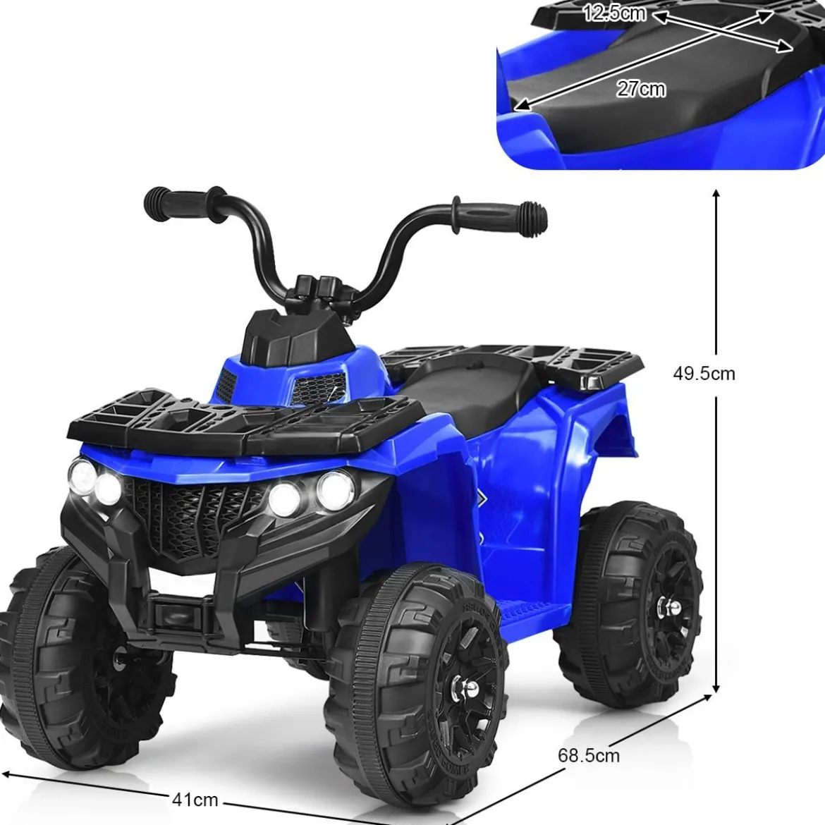 6V Mini Elektroquad mit Musik MP3 USB für Jungs und Mädchen 41 x 68,5 x 49,5 cm Blau