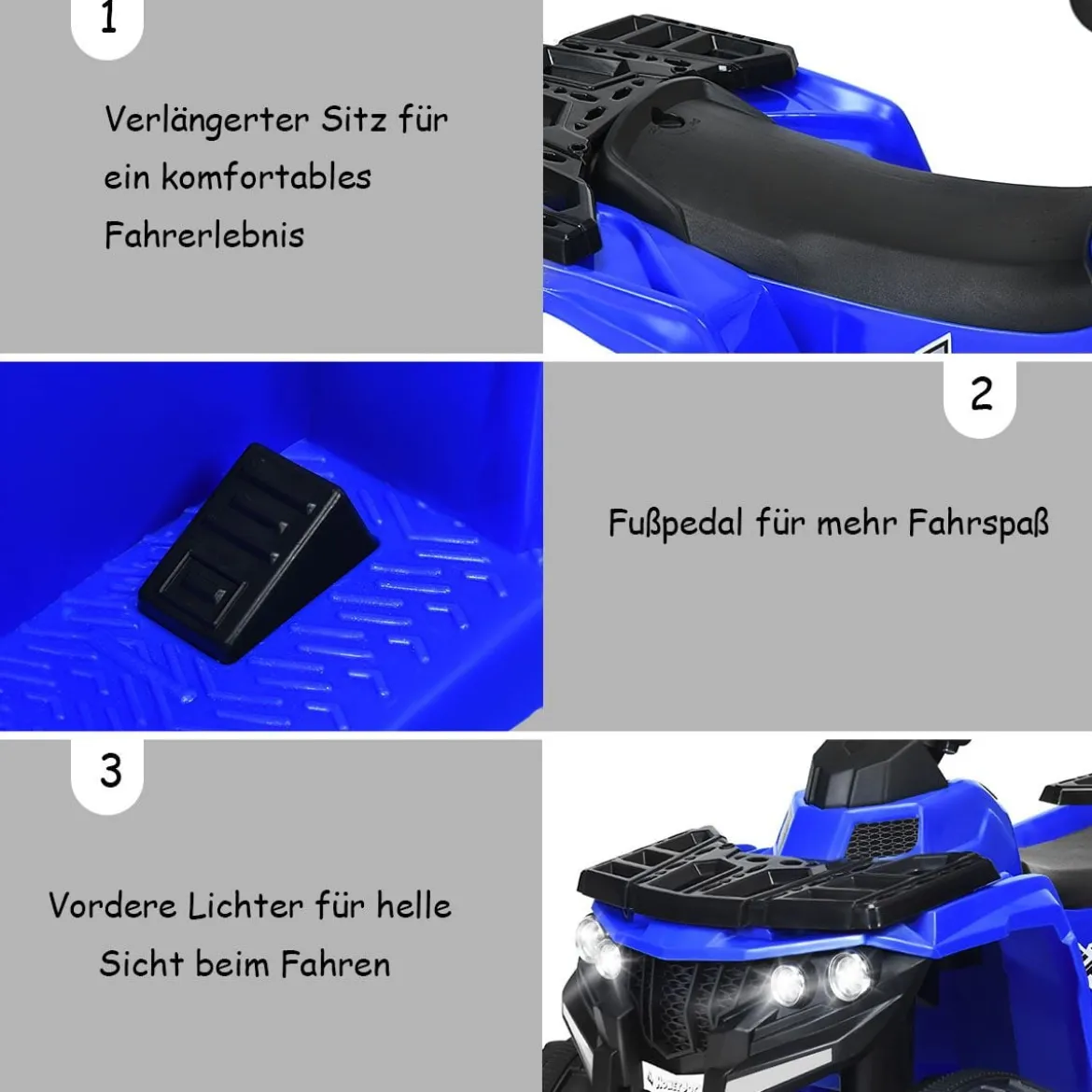 6V Mini Elektroquad mit Musik MP3 USB für Jungs und Mädchen 41 x 68,5 x 49,5 cm Blau