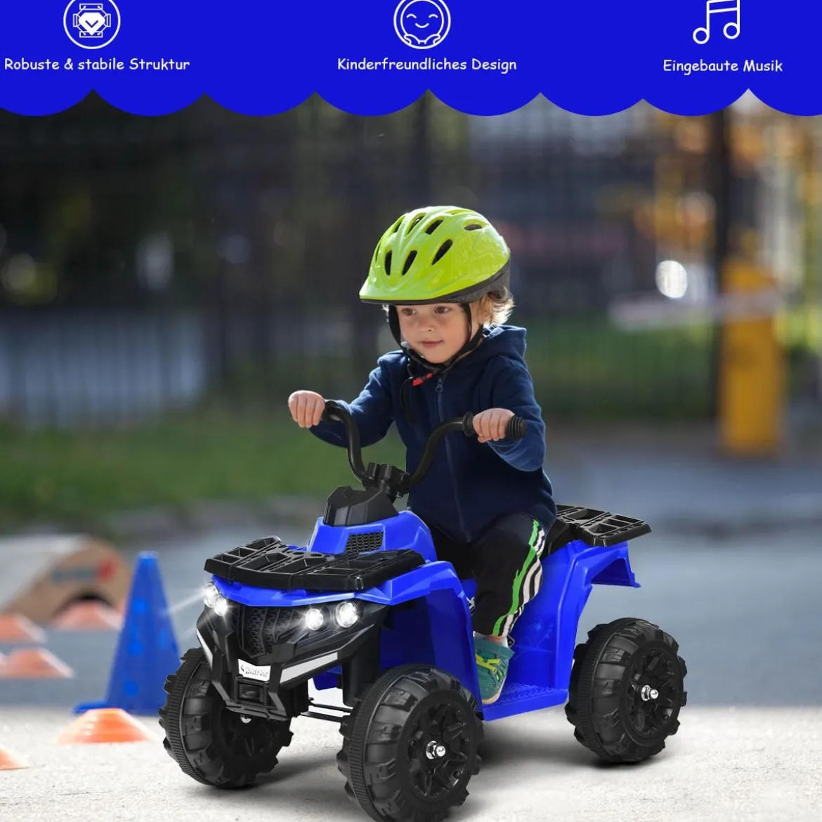 6V Mini Elektroquad mit Musik MP3 USB für Jungs und Mädchen 41 x 68,5 x 49,5 cm Blau