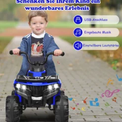 6V Mini Elektroquad mit Musik MP3 USB für Jungs und Mädchen 41 x 68,5 x 49,5 cm Blau
