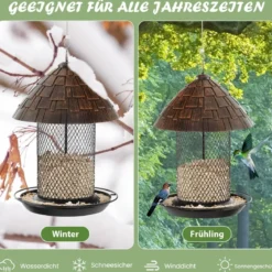 Vogelfutterhaus zum Aufhängen Vogelfutterspender aus Metall 20 x 28 cm Braun