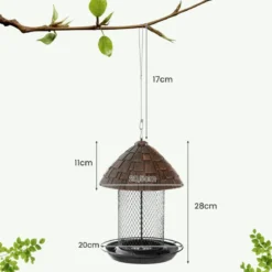 Vogelfutterhaus zum Aufhängen Vogelfutterspender aus Metall 20 x 28 cm Braun