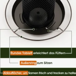 Vogelfutterspender eichhörnchensicher große Kapazität 16 kg wetterfestes Dach & Saatgutablage Schwarz