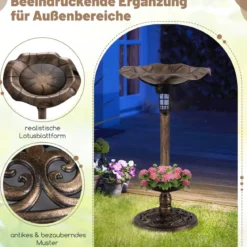 Vogeltränke mit Solarleuchte Blumentopf Vogelfutterhaus & Ständer Vogelfutterstation Retro Ø43 x 76cm Bronze
