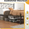 Vollmetall Plattformbettgestell mit Kopfteil & geräuschfreie Matratzenunterlage stabile Metallschlittenstütze Schwarz