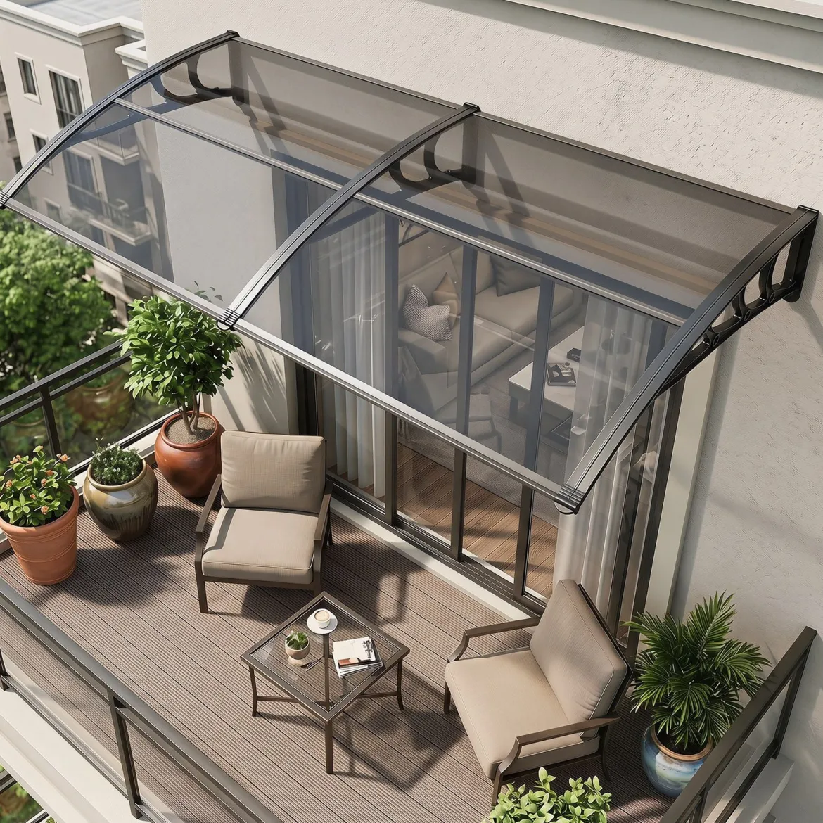 Vordach für Haustür Türvordach aus Polycarbonat mit Aluminiumstangen & PP-Halterung 197x89 cm