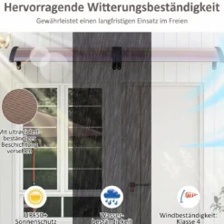 Vordach für Haustür 100 x 76 cm Transparentes Pultbogenvordach aus Polycarbonat & Aluminium Schwarz/Braun