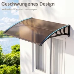 Vordach für Haustür 100 x 76 cm Transparentes Pultbogenvordach aus Polycarbonat & Aluminium Schwarz/Braun