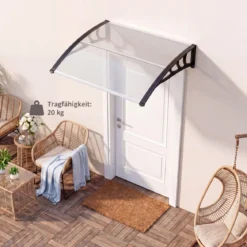 Vordach für Haustür 100 x 76 cm Transparentes Pultbogenvordach aus Polycarbonat & Aluminium Schwarz/Braun