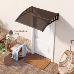Vordach für Haustür 100 x 76 cm Transparentes Pultbogenvordach aus Polycarbonat & Aluminium Schwarz/Braun