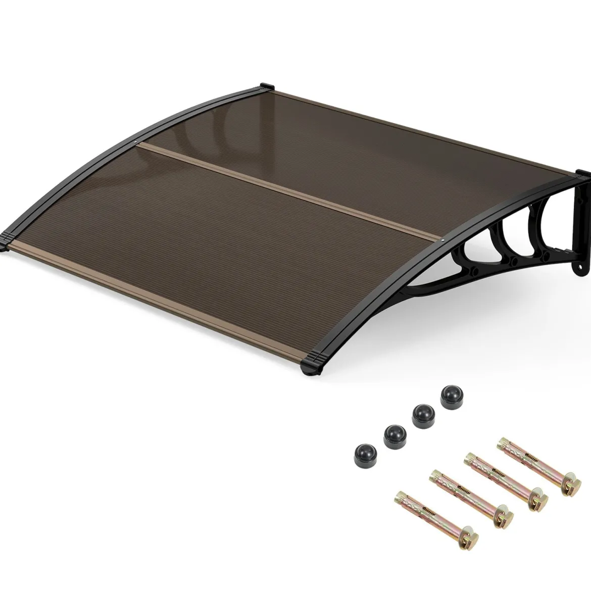 Vordach für Haustür 100 x 76 cm Transparentes Pultbogenvordach aus Polycarbonat & Aluminium Schwarz/Braun