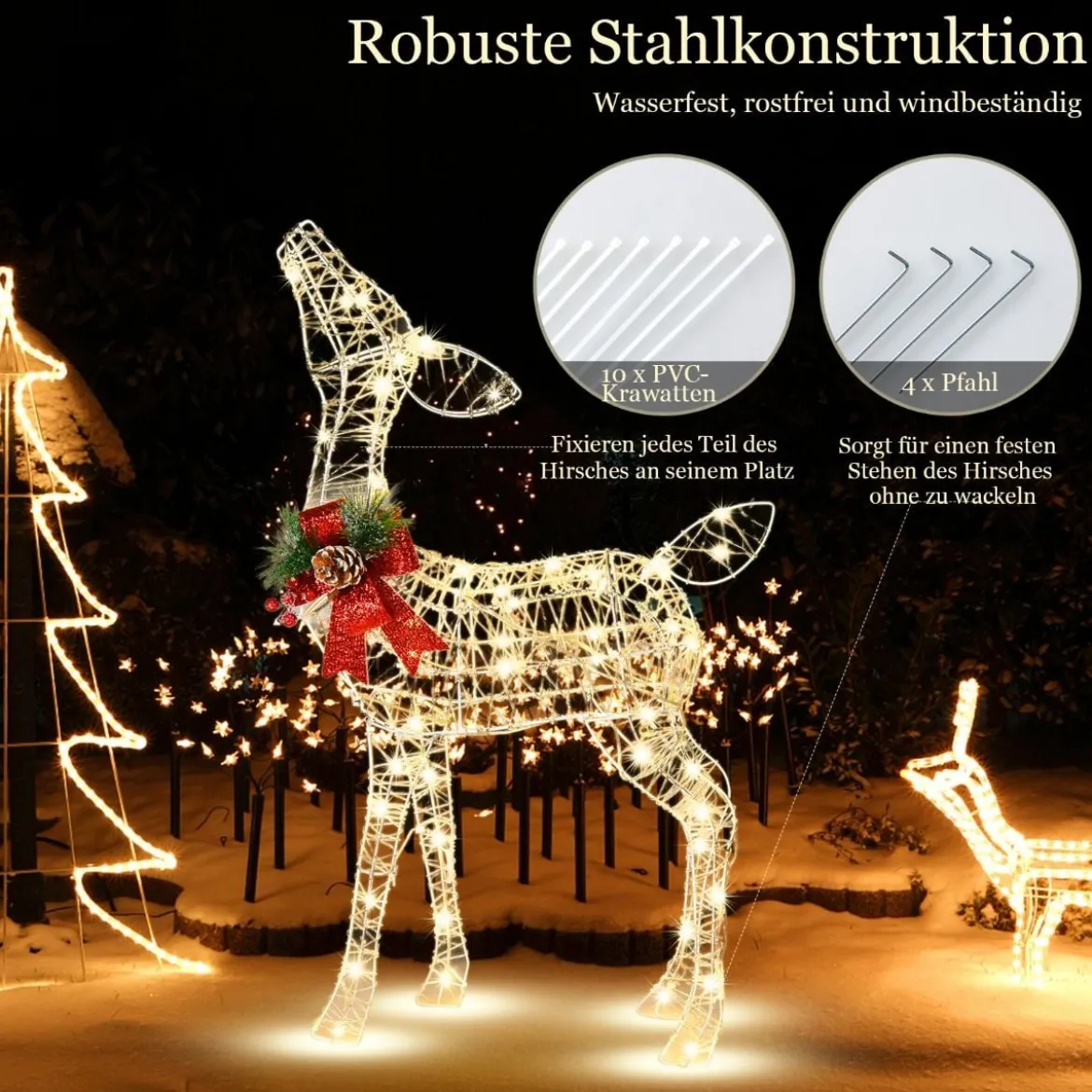 Vorgeleuchtetes Weihnachts-Rentier kleine Garten-Dekoration mit 50 LED-Lichtern & 4 Bodenanker