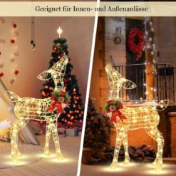 Vorgeleuchtetes Weihnachts-Rentier kleine Garten-Dekoration mit 50 LED-Lichtern & 4 Bodenanker