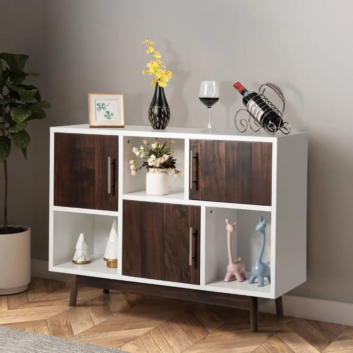 Vorratsschrank Buffetschrank mit 3 Türen 102 x 33 x 76 cm Weiß