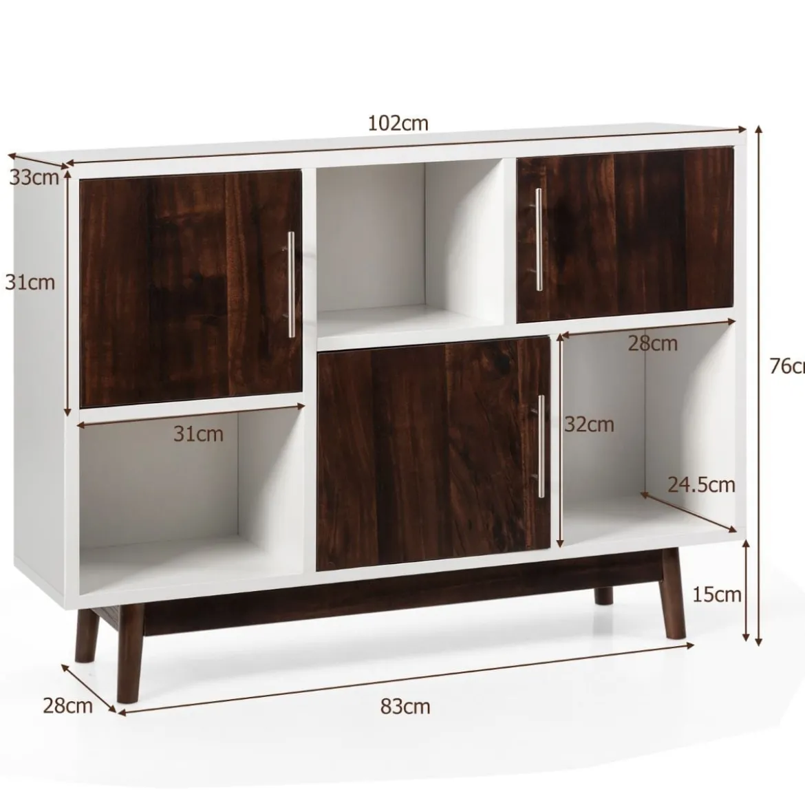 Vorratsschrank Buffetschrank mit 3 Türen 102 x 33 x 76 cm Weiß