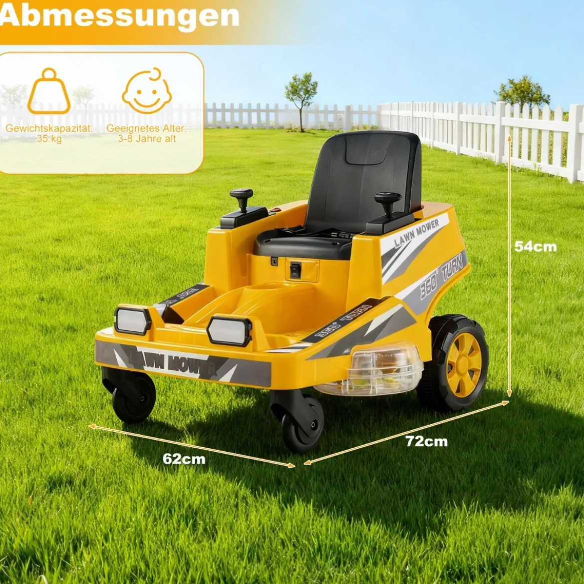 12V Rasenmäher mit Doppelten Steuerhebeln & LED-Lichter & Dreh- und Wende-Funktion Orange
