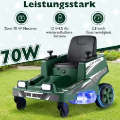 12V Rasenmäher mit Doppelten Steuerhebeln & LED-Lichter & Dreh- und Wende-Funktion Grün