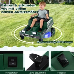 12V Rasenmäher mit Doppelten Steuerhebeln & LED-Lichter & Dreh- und Wende-Funktion Grün