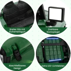 24V 2 Sitzer Kinder Elektroauto mit Fernbedienung & Musik & Hupe & LED-Leuchten Kinderauto Grün