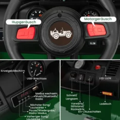 24V 2 Sitzer Kinder Elektroauto mit Fernbedienung & Musik & Hupe & LED-Leuchten Kinderauto Grün