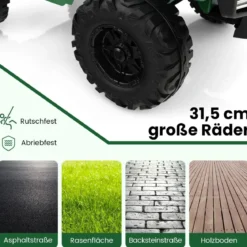 24V 2 Sitzer Kinder Elektroauto mit Fernbedienung & Musik & Hupe & LED-Leuchten Kinderauto Grün